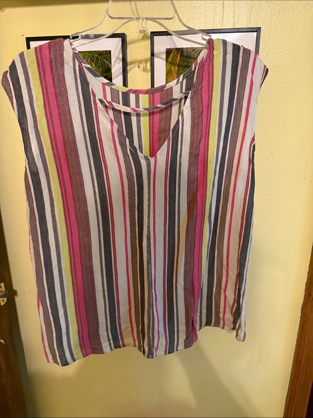 NEW chic Striped V-Neck Tank in Pink, Black, Cream & Yellow